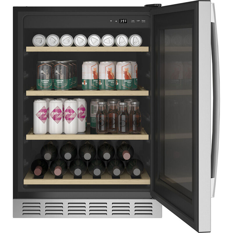 GE Profile 24 in. 5.1 cu. ft. Built-In/Freestanding Beverage Center with Pull-Out Shelves & Digital Control - Stainless Steel, , hires