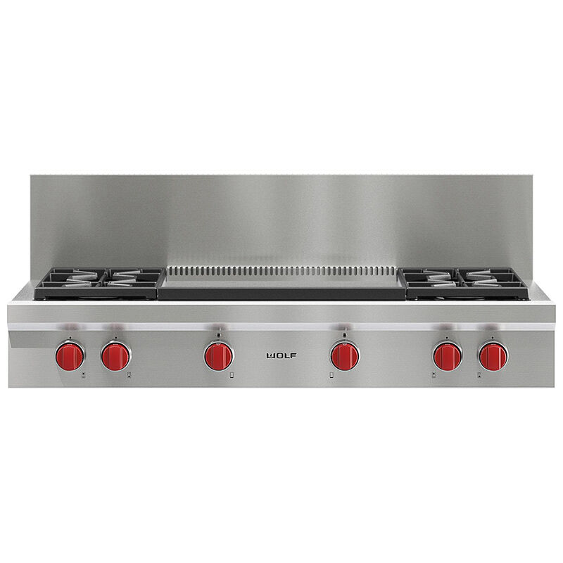 Wolf 48 in. Natural Gas Cooktop with 4 Sealed Burners & Griddle - Stainless Steel, , hires