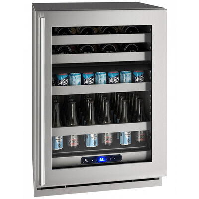 U-Line 5 Class Series 24 in. 5.1 cu. ft. Built-In/Freestanding Beverage Center with Dual Zones & Digital Control - Stainless Steel | HBD524-SG01A