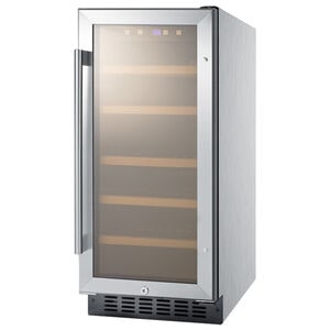 Summit 15 in. Undercounter Wine Cooler with Wood Racks, Single Temperature Zone & 23 Bottle Capacity - Stainless Steel, , hires