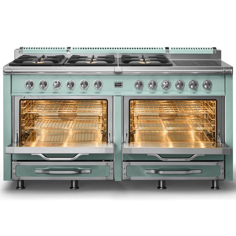 Viking Tuscany Series 66 in. 7.6 cu. ft. True European Convection Double Oven Dual Fuel Range with 8 Sealed Burners - Splash, , hires