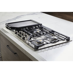 Monogram 36 in. 5-Burner Smart Natural Gas Cooktop with Griddle, Simmer Burner & Power Burner - Stainless Steel, , hires