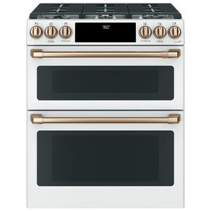 Cafe 30 in. 6.7 cu. ft. Smart Convection Double Oven Slide-In Dual Fuel Range with 6 Sealed Burners & Griddle - Matte White, Matte White, hires