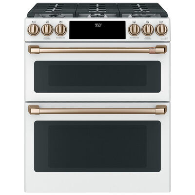Cafe 30 in. 6.7 cu. ft. Smart Convection Double Oven Slide-In Dual Fuel Range with 6 Sealed Burners & Griddle - Matte White | C2S950P4MW2