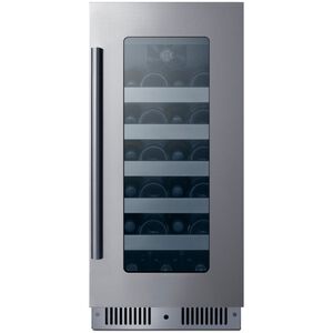 Summit 15 in. Undercounter Wine Cooler with Metal Racks, Single Temperature Zone & 23-Bottle Capacity - Stainless Steel, , hires