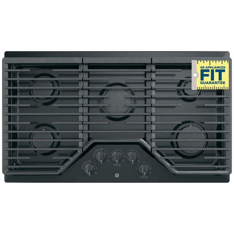 GE 36 in. 5-Burner Natural Gas Cooktop with Simmer Burner & Power Burner - Black, Black, hires