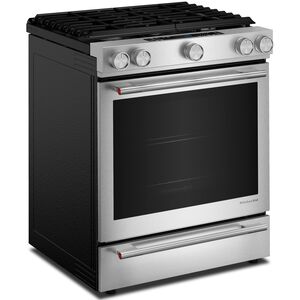 KitchenAid 30 in. 7.1 cu. ft. Air-Fry True European Convection Steam Oven Slide-In Dual Fuel Range with 5 Sealed Burners - Stainless Steel with PrintShield Finish, , hires
