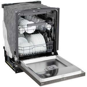 LG 24 in. Top Control Flush-Mount Smart Dishwasher with 46 dBA Sound level, 3rd-Rack, Dynamic Heat Dry with AutoVent Dry & Pocket Handle - Black Stainless Steel, , hires