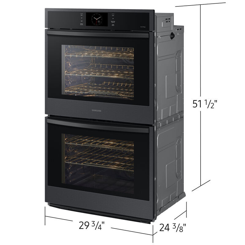 Samsung 30 in. 10.2 cu. ft. Smart Top Control SteamElectric Double Wall Oven with Dual Convection - Matte Black, , hires