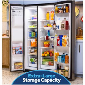 GE 36 in. 23.6 cu. ft. Counter Depth Side-by-Side Refrigerator with Ice & Water Dispenser - Fingerprint Resistant Stainless Steel, Fingerprint Resistant Stainless, hires