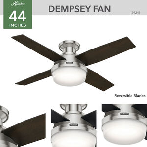 Hunter 44" Dempsey Low Profile Ceiling Fan with LED Light Kit and Handheld Remote - Brushed Nickel, Brushed Nickel, hires