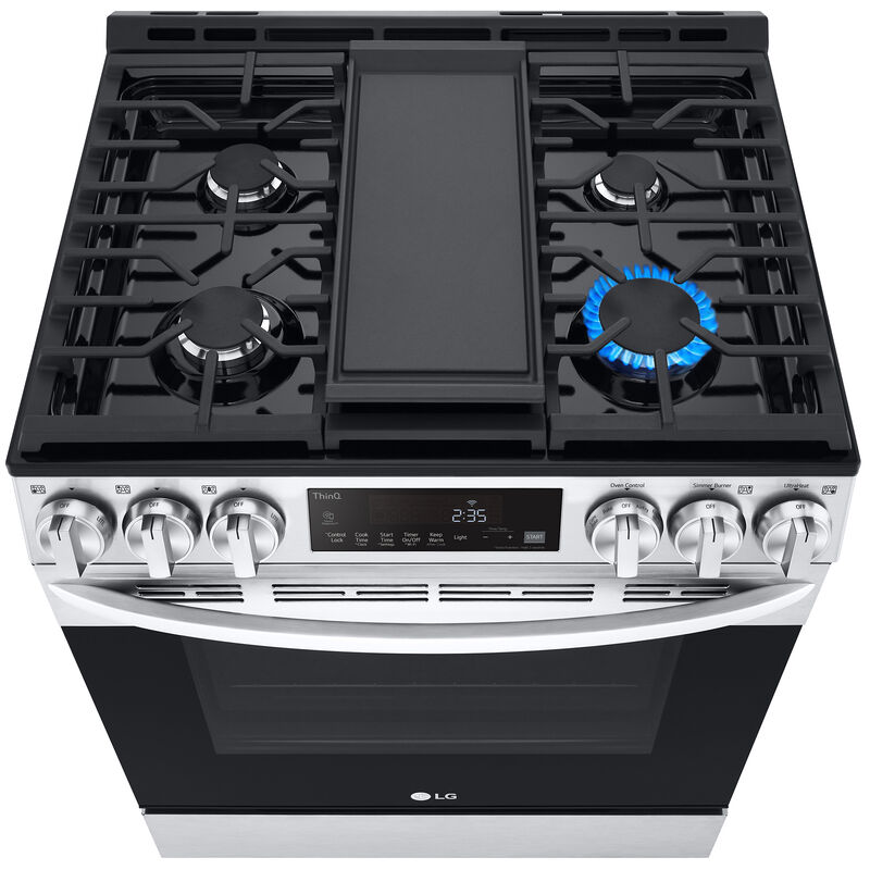 LG 30 in. 5.8 cu. ft. Smart Air Fry Standard Convection Slide-In Gas Range with 5 Sealed Burners & Griddle - PrintProof Stainless Steel, PrintProof Stainless Steel, hires