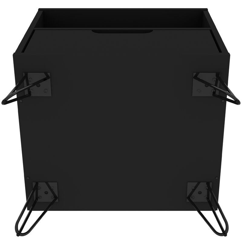 Manhattan Comfort Rockefeller Mid-Century Modern 1-Drawer Nightstand Black, Black, hires