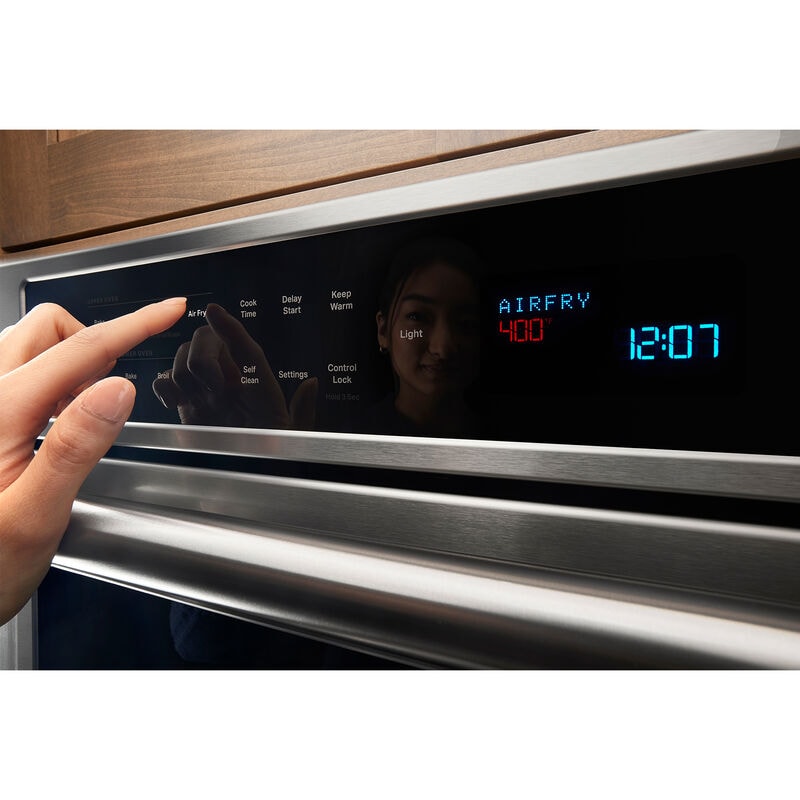 Maytag 30 in. 10 cu. ft. Front Control Electric Double Wall Oven with True European Convection - Fingerprint Resistant Stainless Steel, , hires