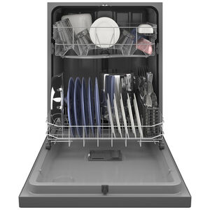 GE 24 in. Built-In Dishwasher with Front Control, 55 dBA Sound Level, 14 Place Settings, 4 Wash Cycles & Sanitize Cycle - Stainless Steel, Stainless Steel, hires