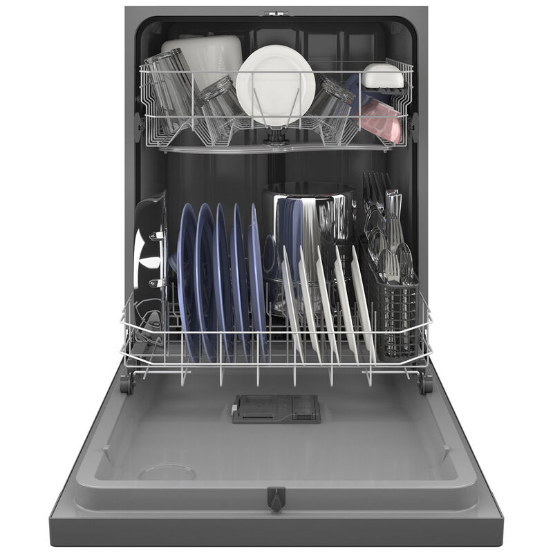 GE 24 in. Built-In Dishwasher with Front Control, 55 dBA Sound Level, 14 Place Settings, 4 Wash Cycles & Sanitize Cycle - Stainless Steel, Stainless Steel, hires