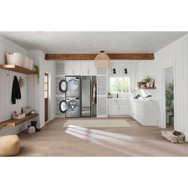 LG 27 in. 5.0 cu. ft. Smart Stackable Front Load Washer with TurboWash 360, AI DD Built-In Intelligence, Sanitize & Steam Cycle - Graphite Steel, , hires
