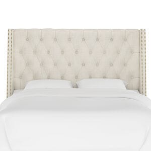 Skyline King Nail Button Tufted Wingback Headboard in Linen - Talc, Cream, hires