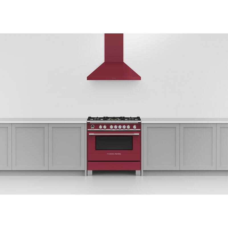 Fisher & Paykel Series 7 36 in. Convertible Chimney Style Range Hood with 600 CFM, 3 Fan Speeds & 2 LED Lights - Red, , hires