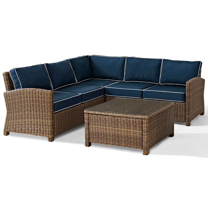 Crosley Bradenton 4 Piece Outdoor Wicker Sectional Set - Navy, , hires
