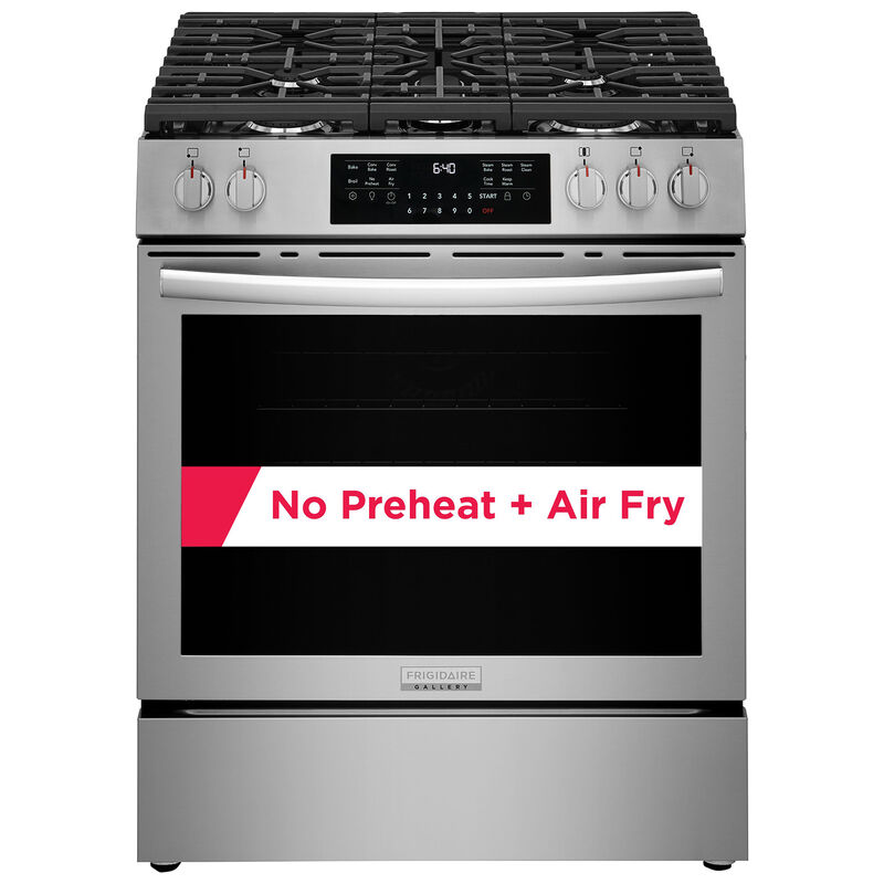 Frigidaire Gallery 30 in. 5.1 cu. ft. Air-Fry True European Convection Steam Gas Range with 5 Sealed Burners - Stainless Steel, , hires