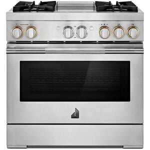 JennAir Rise Series 36 in. 5.1 cu. ft. Smart True European Convection Steam Dual Fuel Range with 4 Sealed Burners & Griddle - Stainless Steel, , hires