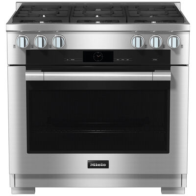 Miele 36 in. 5.8 cu. ft. Smart Convection Oven Freestanding Dual Fuel Range with 6 Sealed Burners - Clean Touch Steel | HR1934-3DFG