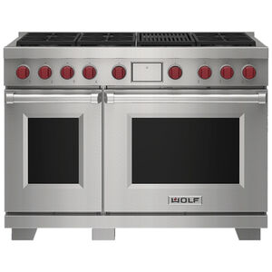 Wolf 48 in. 7.8 cu. ft. Smart Convection Double Oven Freestanding LP Dual Fuel Range with 7 Sealed Burners & Grill - Stainless Steel, , hires