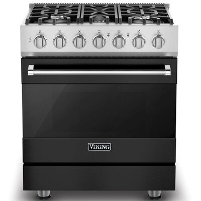 Viking 3 Series 30 in. 4.7 cu. ft. True European Convection Dual Fuel Range with 5 Sealed Burners - Cast Black | RVDR33025CSL