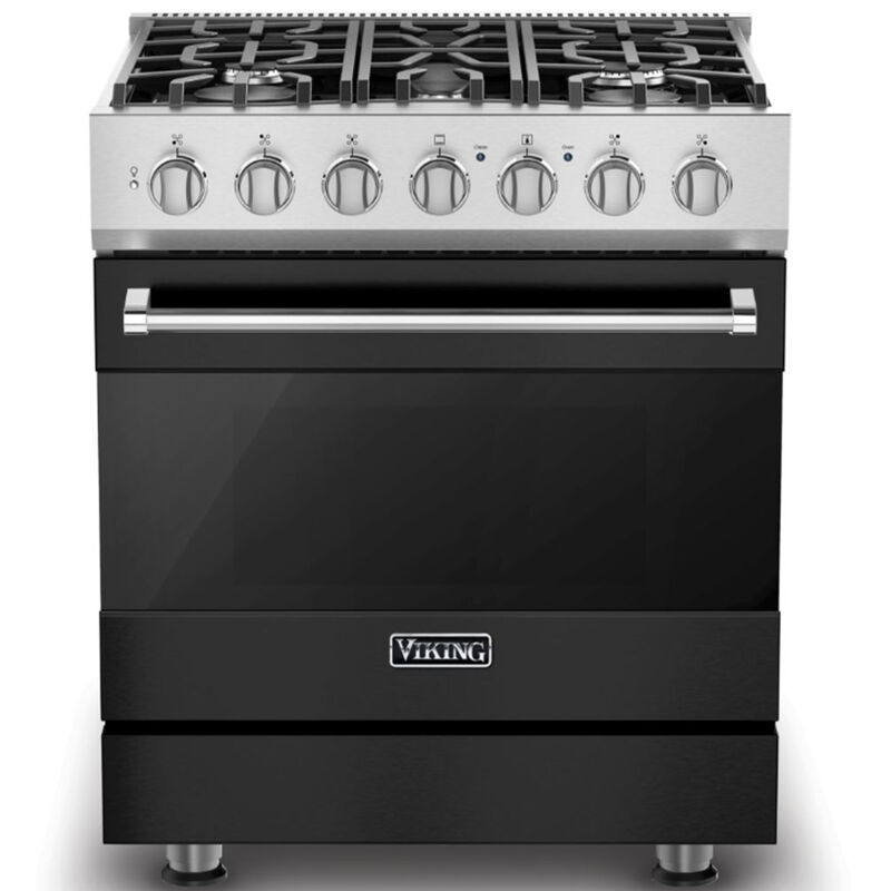 Viking 3 Series 30 in. 4.7 cu. ft. True European Convection Dual Fuel Range with 5 Sealed Burners - Cast Black, , hires