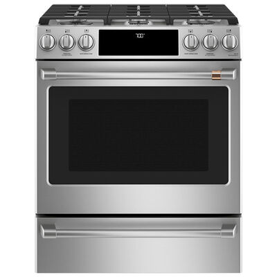 Cafe 30 in. 5.6 cu. ft. Smart Oven Slide-In Gas Range with Air Fry, Convection, 6 Sealed Burners & Griddle - Stainless Steel | CGS700P2MS1