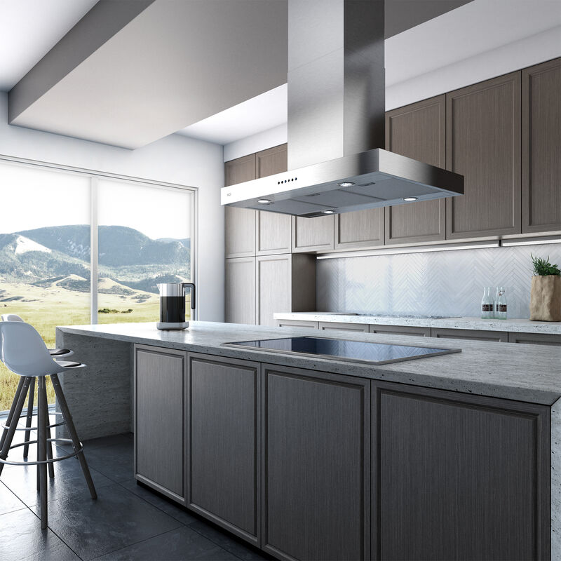 XO 36 in. Convertible Chimney Style Range Hood with 600 CFM, 3 Fan Speeds & 4 LED Lights - Stainless Steel, , hires