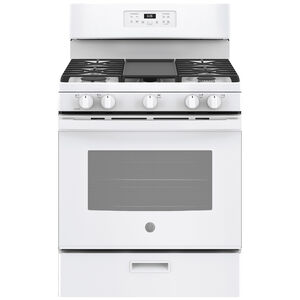 GE 30 in. 5 cu. ft. Gas Range with 5 Sealed Burners & Griddle - White, White, hires