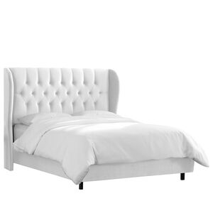 Skyline Furniture Tufted Wingback Velvet Fabric Upholstered Full Size Bed - White, White, hires