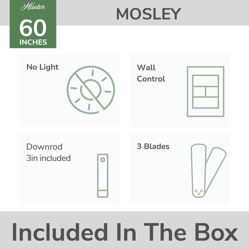 Hunter 60 in. Mosley Energy Star Damp Rated Ceiling Fan and Wall Control - Matte Black, , hires