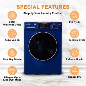 Equator 24 in. 1.9 cu. ft. Electric Front Load All-in-One Laundry Center with Sanitize Cycle & Sensor Dry - Blue, Blue, hires