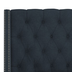 Skyline King Nail Button Tufted Wingback Headboard in Linen - Navy, Navy, hires