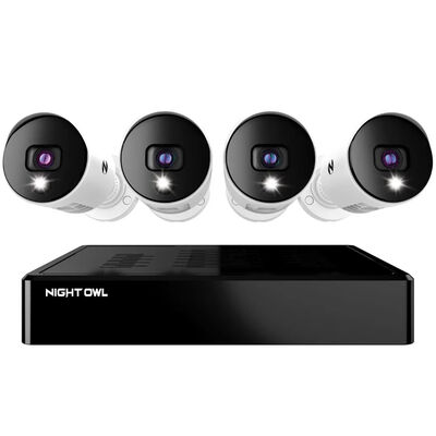Night Owl - 4-Channel, 4-Camera Indoor/Outdoor Wired 1080p HD 1TB DVR Spotlight Cameras - White | BTD8-41-4LSA