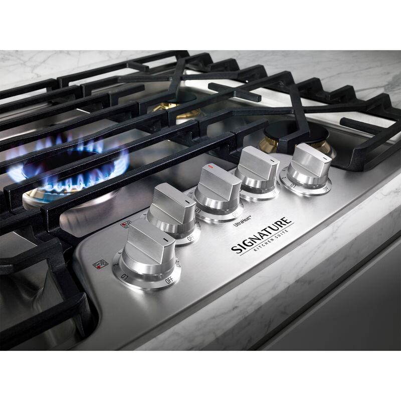 Signature Kitchen Suite 36 in. 5-Burner Smart Natural Gas Cooktop with Griddle, Simmer Burner & Power Burner - Stainless Steel, , hires