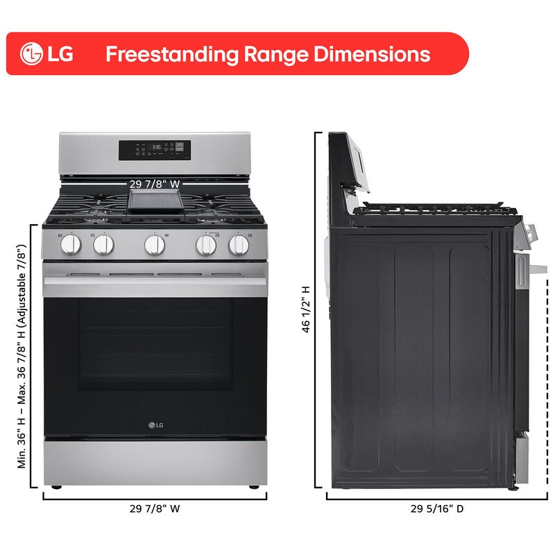 LG 30 in. 6.3 cu. ft. Smart Air Fry True European Convection Gas Range with 5 Sealed Burners & Griddle - Stainless Steel, , hires