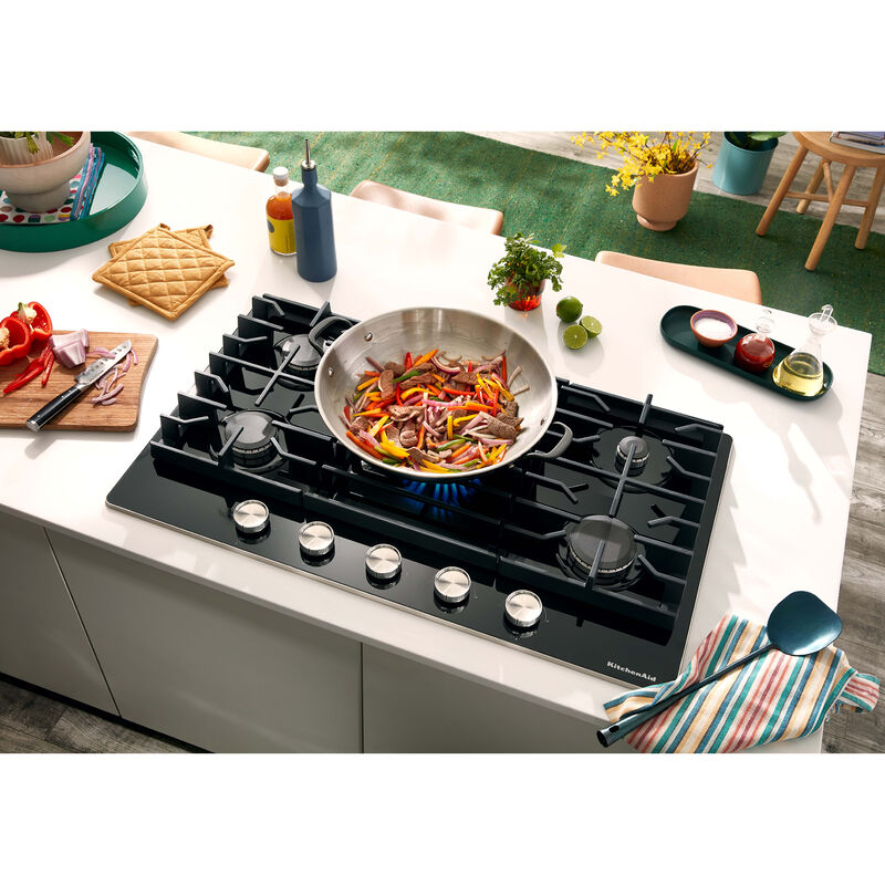 KitchenAid 30 in. 5-Burner Natural Gas Cooktop with Simmer Burner & Power Burner - Black, , hires