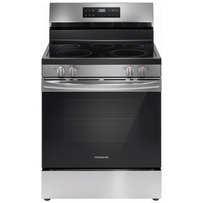 Frigidaire 30 in. 5.3 cu. ft. Oven Freestanding Electric Range with 5 Smoothtop Burners - Stainless Steel | FCRE3062AS