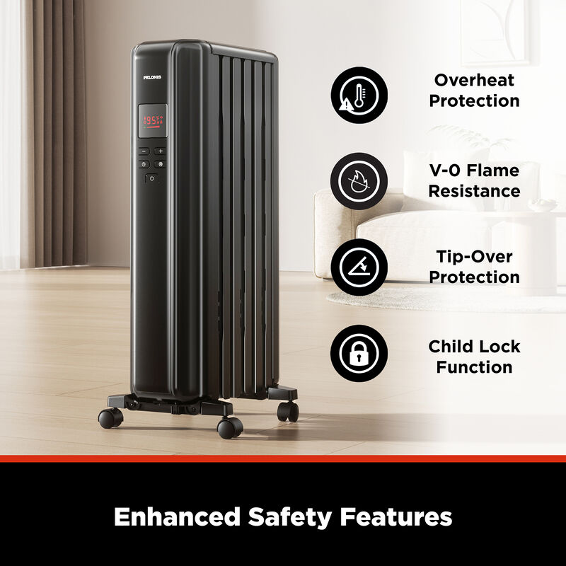 Pelonis 1500W Radiator Space Heater with 3 Heat Settings & Overheat Safety Shut-Off - Black, , hires