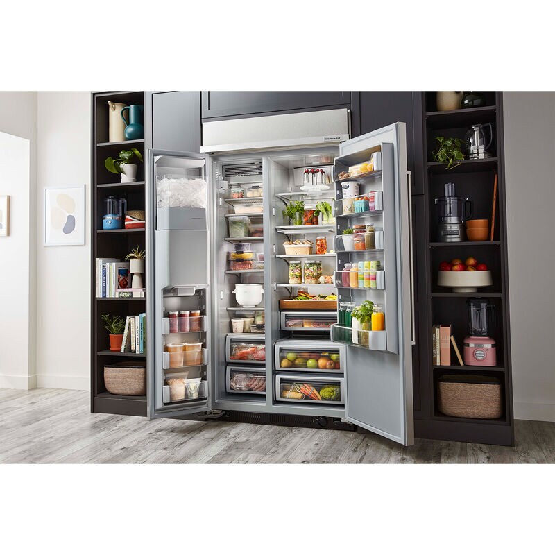 KitchenAid 48 in. 29.4 cu. ft. Built-In Counter Depth Side by Side Refrigerator with Ice & Water Dispenser - Stainless Steel, Stainless Steel, hires