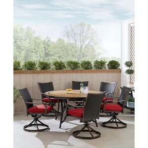Hanover Monaco 7-Piece Dining Set in Red with 6 Wicker Back Swivel Rockers and a 60" Tile-Top Table - Red/Bronze, , hires