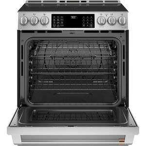 Cafe 30 in. 5.7 cu. ft. Smart Air Fry True European Convection Slide-In Electric Range with 5 Induction Burners - Stainless Steel, Stainless Steel, hires