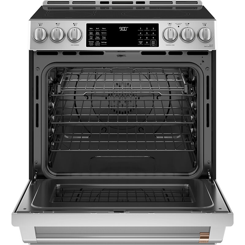 Cafe 30 in. 5.7 cu. ft. Smart Air Fry True European Convection Slide-In Electric Range with 5 Induction Burners - Stainless Steel, Stainless Steel, hires