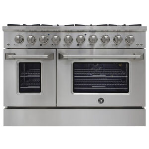 Brama 48 in. 6.7 cu. ft. Convection Double Oven Freestanding Natural Gas Dual Fuel Range with 8 Sealed Burners & Grill - Stainless Steel, , hires