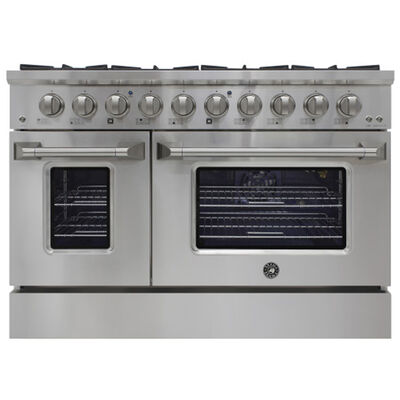 Brama 48 in. 6.7 cu. ft. Convection Double Oven Freestanding Natural Gas Dual Fuel Range with 8 Sealed Burners & Grill - Stainless Steel | BR48SSGG