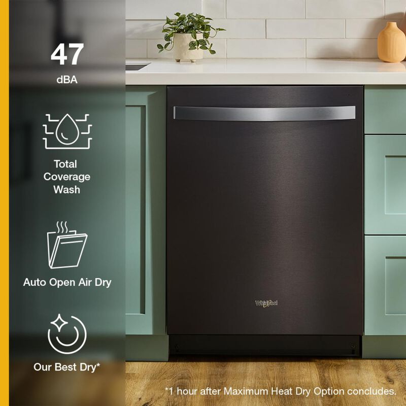 Whirlpool 24 in. Top Control Dishwasher with 47 dBA Sound Level, 3rd Rack & Auto Open Air Dry - Fingerprint Resistant Black Stainless, , hires
